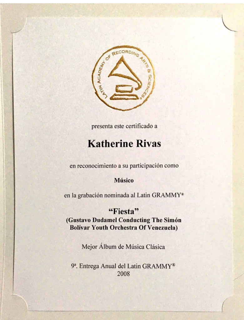 Mejor Album de nusica clasica Katherine Rivas Latin Grammy