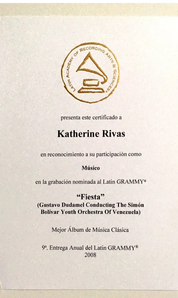 Mejor Album de nusica clasica Katherine Rivas Latin Grammy